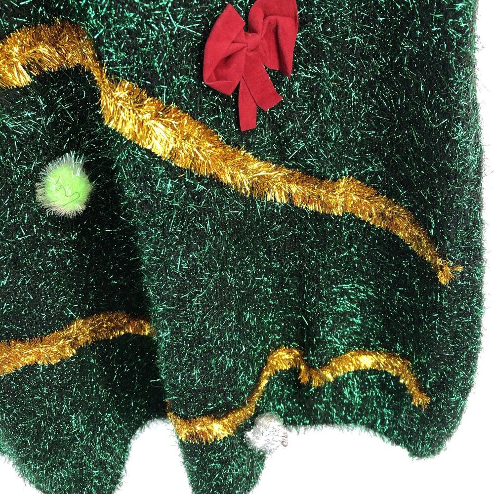 Celebrate Together Junior Dress Size S Green Sparkle Bows PomPom Knit Christmas - Picture 14 of 15